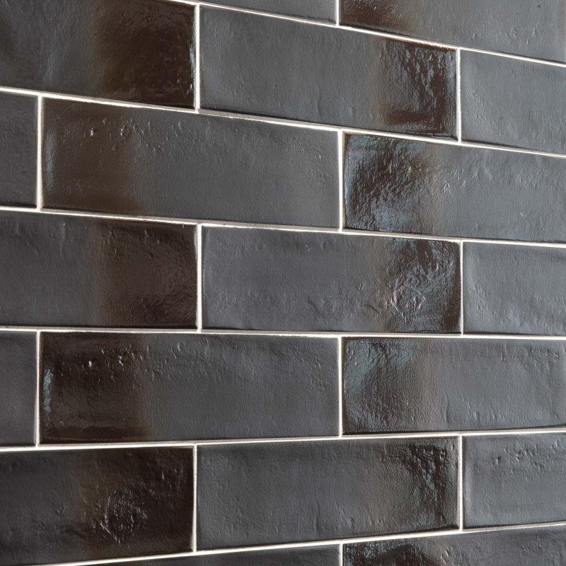 Laguna 3" x 12" Zellige Italian Subway Tile, Velvet Black