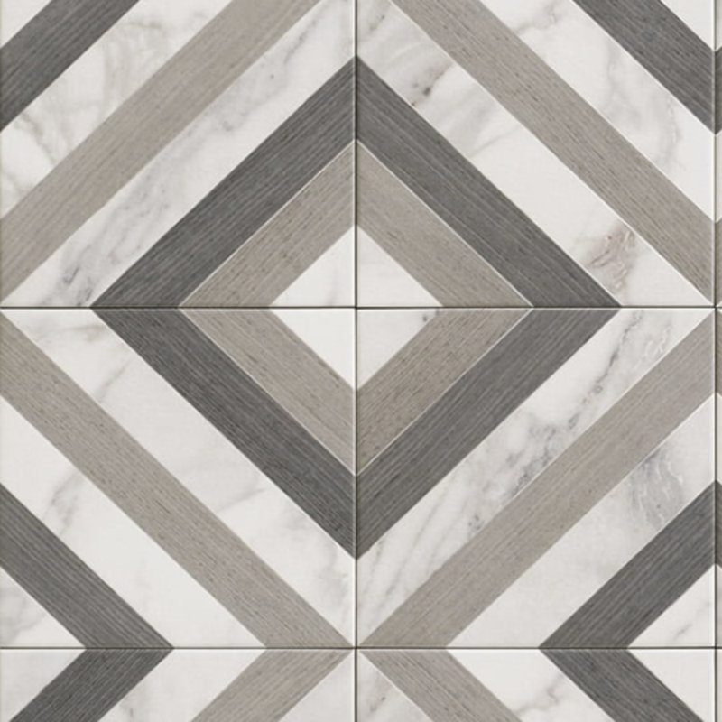 Palace 8" x 8" Geometric Pattern Matte Porcelain Tile, Gray/White