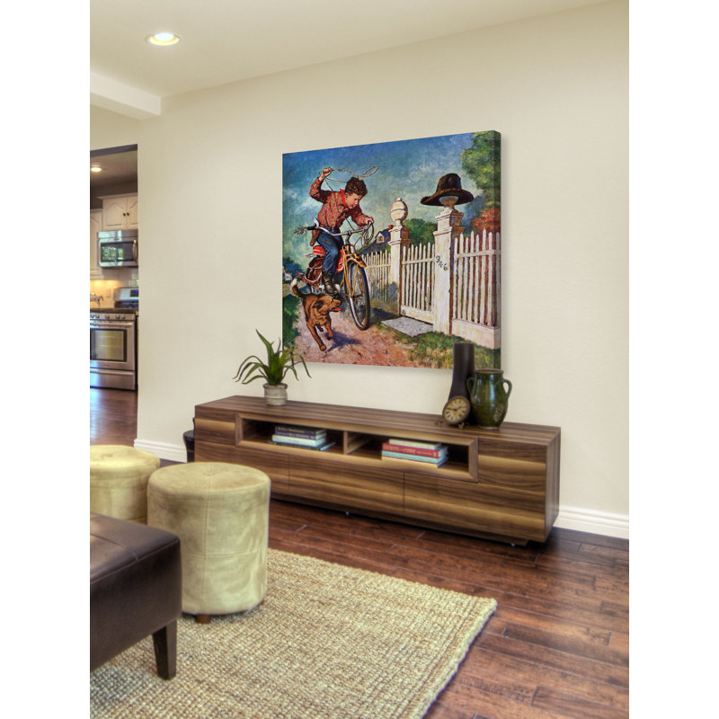 « playing cowboy » par amos sewell, reproduction d’art sur toile tendue, 40 po x 40 po