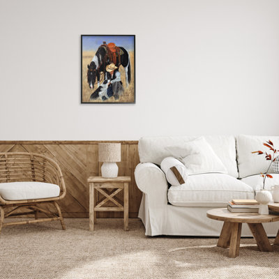 Cowboy with Dog & Horse by Victoria Schultz Single Picture Frame Print on Canvas