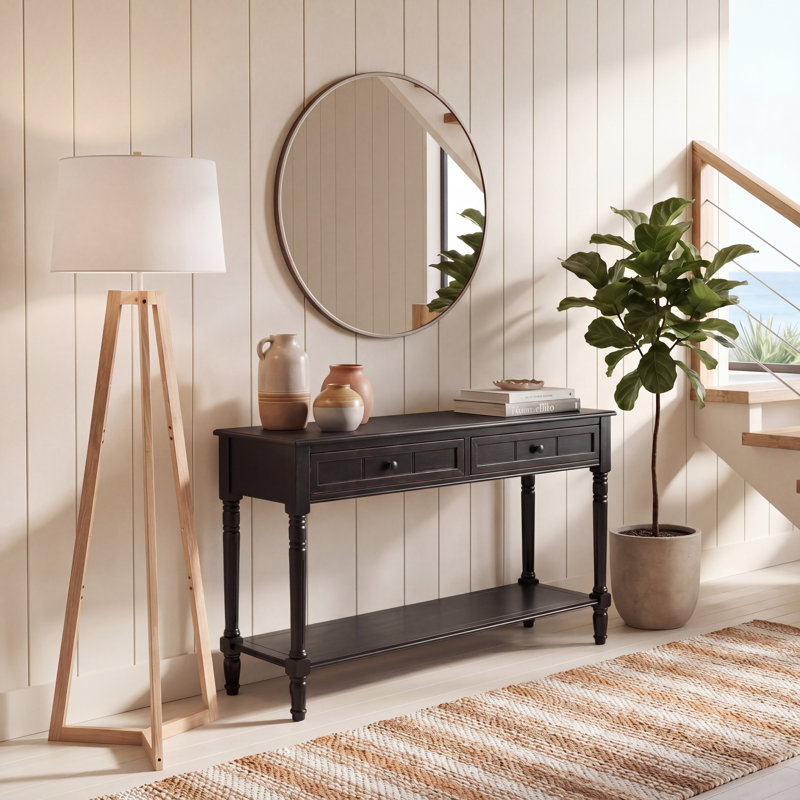 Console en bois massif 35,8 po Malmesbury, Noir patiné