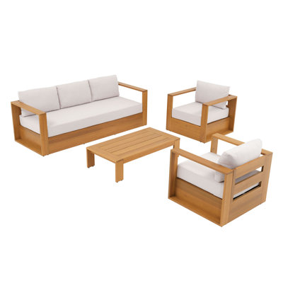 Ensemble de conversation pour patio en bois d'eucalyptus massif 5 personnes Emmett
