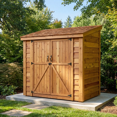 8 ft. W x 4 ft. D Western Red Cedar Spacesaver Lean-To Outdoor Storage Shed with Double Doors and Cedar Shingle Roof