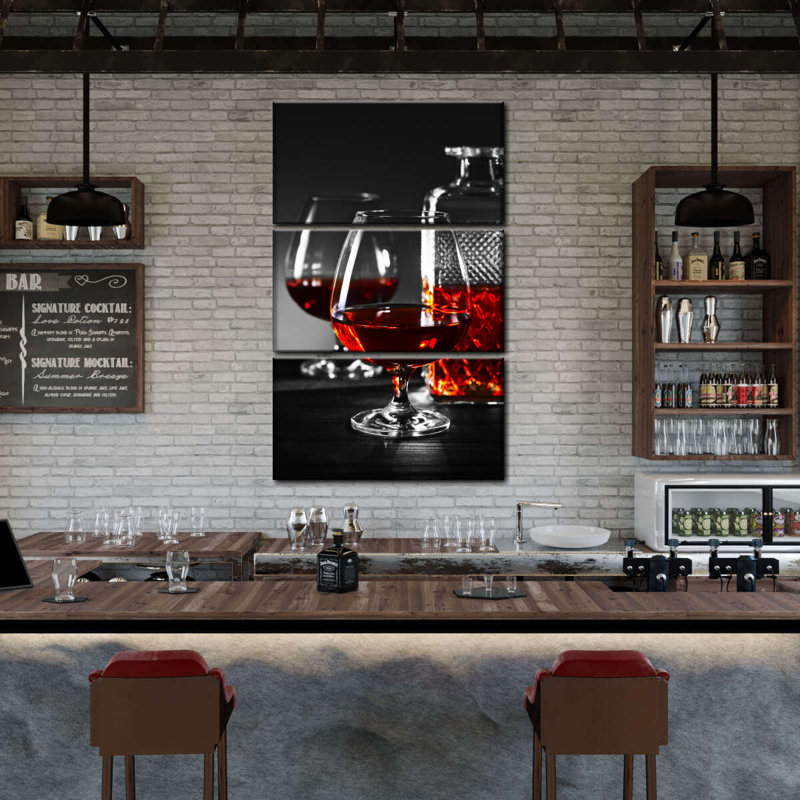Ensemble de 3 boissons cognac sur toile, H 38 po x l 24 po x P 1,25 po