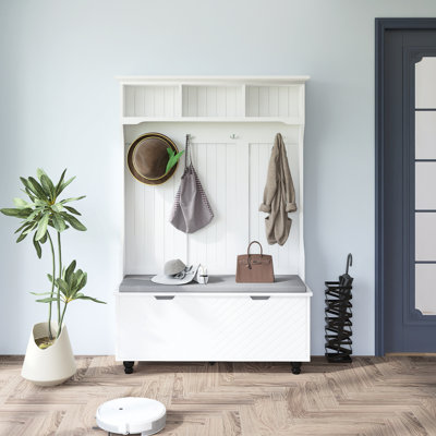 Arbre d'entrée 4 en 1 de 47,2 po de largeur avec portemanteau, coussin et banc de rangement pour le couloir, l'entrée et le salon