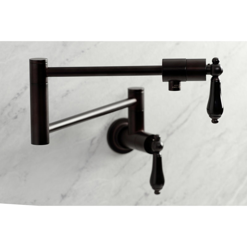Kingston Brass Duchess Two-Handle 1-Hole Wall Mount Pot Filler Faucet, Oil Rubbed Bronze/Black