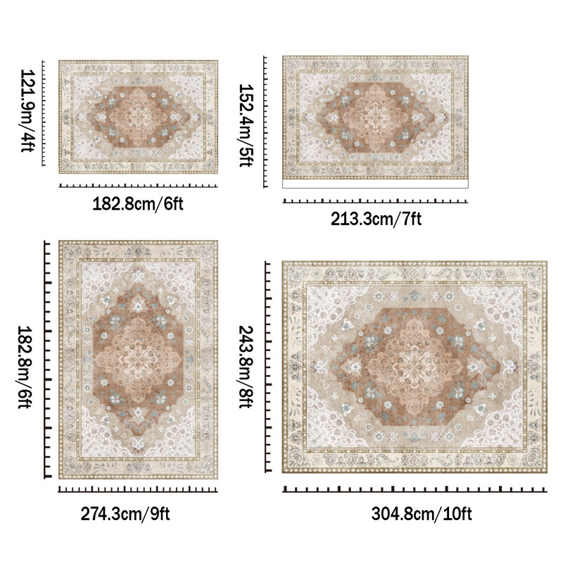 Living Room Rug 6x9 ft Light Brown Area Rug Machine Washable Rug, Non Slip Vintage Rug Stain Resistant Indoor Large Carpet for Bedroom, Boho Rug, Distressed Retro Floor Rug for Classroom, Dorm, Dining Room
