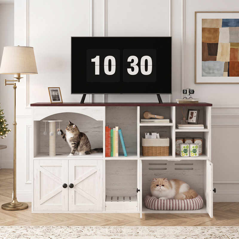 Enceinte de litière double avec rangement pour 2 chats