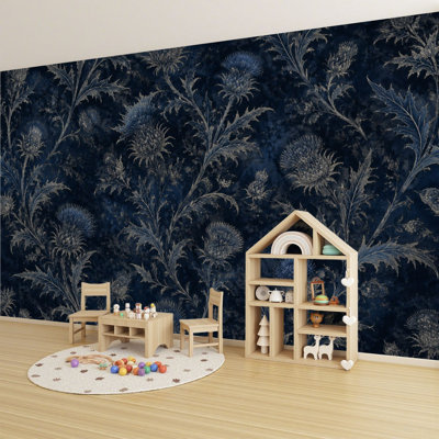 Papier peint adhésif auto-adhésif moderne pour la chambre à coucher avec chardon botanique rétro L 69 po x l 96 po Peel and Stick