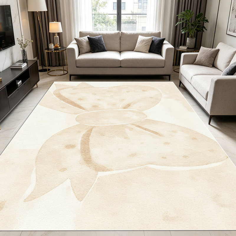 1PC Bowknot Polka Dot Neutral Beige area rugs for Living Room, Soft and Comfortable, Suitable for all seasons, easy-to-maintain, machine washable Indoor floor mat, Under Table Farmhouse suitable for dining room, bedroom, entryway, kitchen, patio,