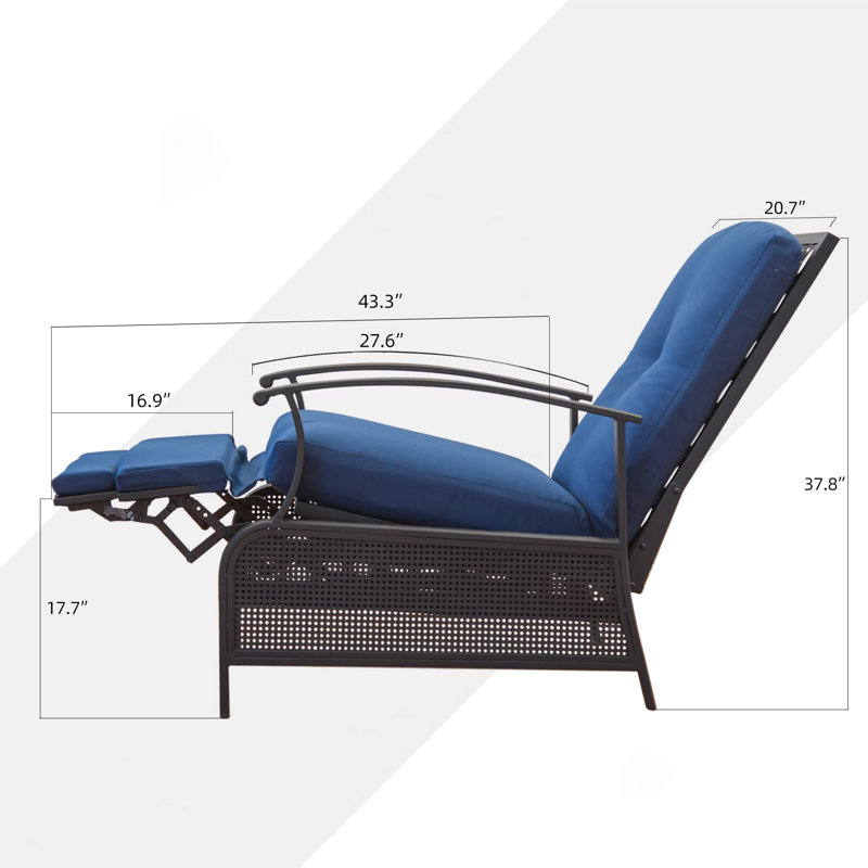 Chaise de patio inclinable avec coussins Jeftha, Bleu