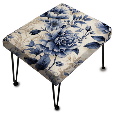 Cobalt Blue Victorian Rococo Victorian Pattern II - Floral Rectangle Ottoman