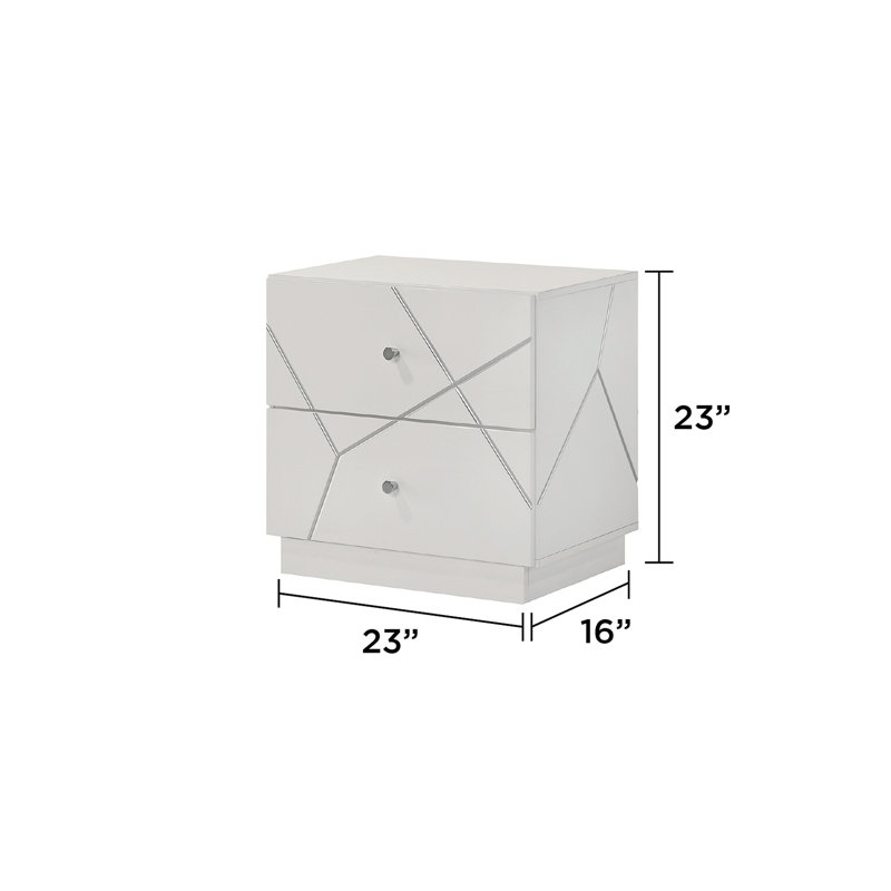 Table de chevet Manhattan - Laque avec motif géométrique et tiroirs doublés de velours pour les chambres à coucher modernes (NJ Stock)
