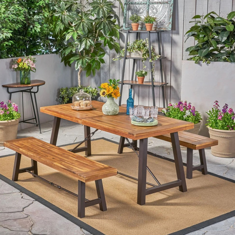Ensemble de pique-nique en bois - Structure de patio contemporaine en métal