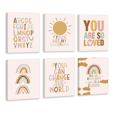 Boho Rainbow Nursery Wall Decor, Baby Shower Nursery Decor Kids Room Decor You Are So Loved Rainbows Classroom Wall Decor, Set Of 6(8”X10”) Alphabet Weather Art Print Girl Boy School Decor