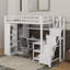 Lit mezzanine simple en métal avec bureau, ports USB, tablette et escalier