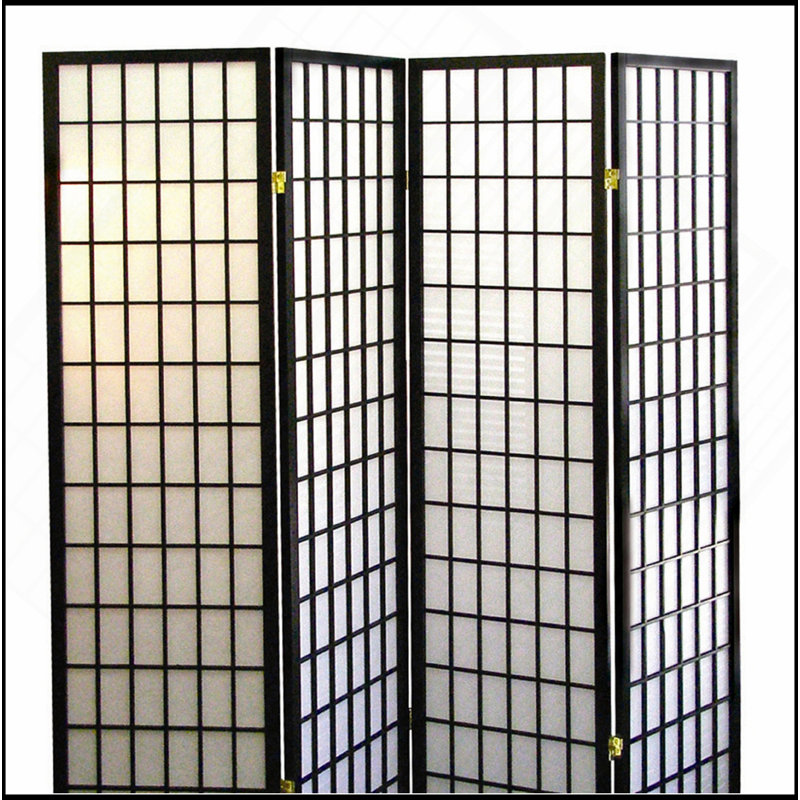 Paravent de 70 po de hauteur à 4 panneaux de style japonais avec finition, Noir