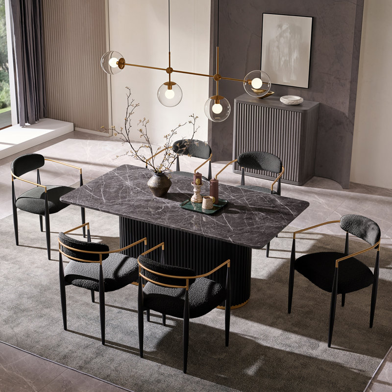 Ensemble de table de salle à manger 7 pièces Velora, 7 pièces : table, 6 chaises, Noir