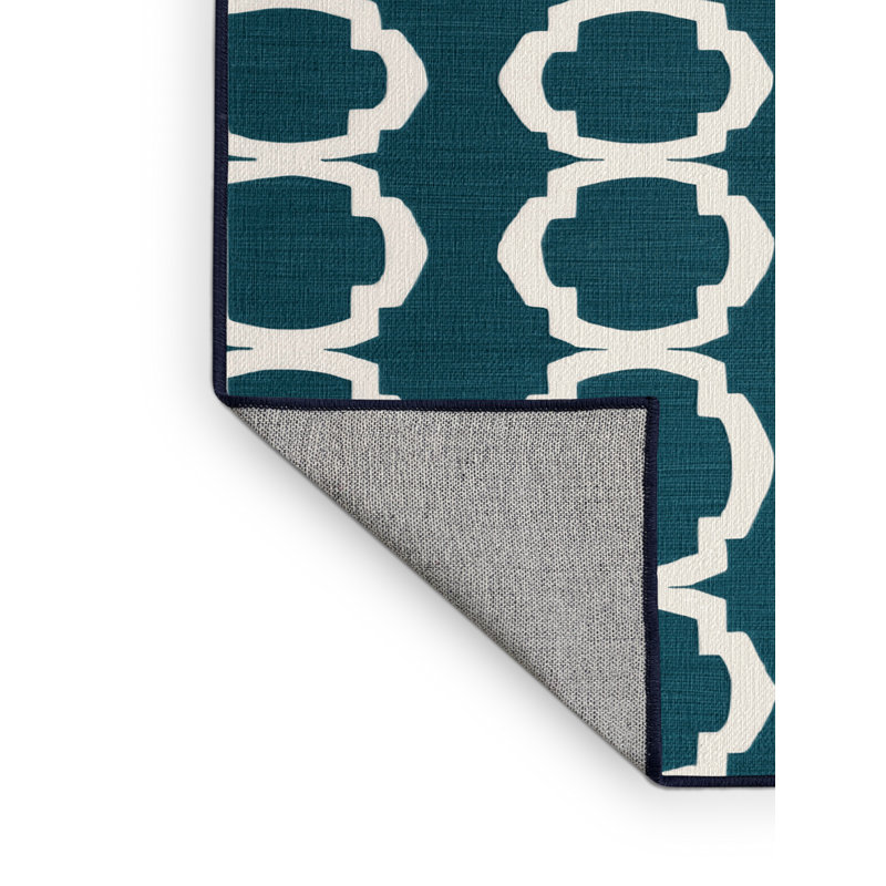 Machine Washable Trellis Blue Area Rug, Rectangle 2' x 3'