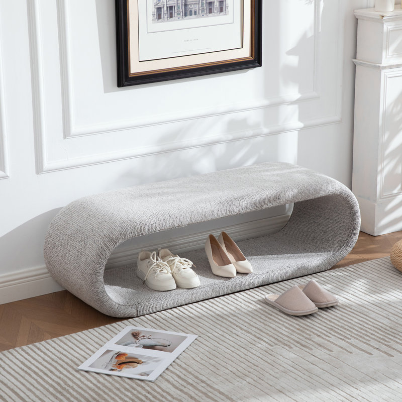 52.17" W Modern Chenille Bench, Entryway Ottoman Bench, Light Brown
