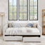 Queen daybed: upholstered sofa bed, two-drawer trundle, vertical stripes, linen fabric (86.5"x65"x30")-1365220587