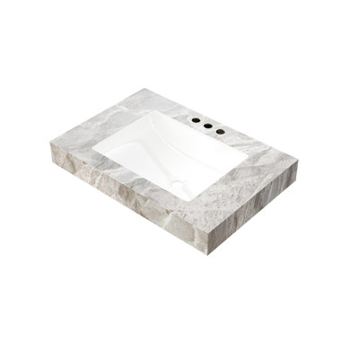 Comptoir en pierre frittée grise et lavabo encastré en céramique, trois trous de robinet standard, résistant aux égratignures, profondeur d'eau 30,81 pouces, hauteur d'emballage 14,17 pouces, pré-percé.