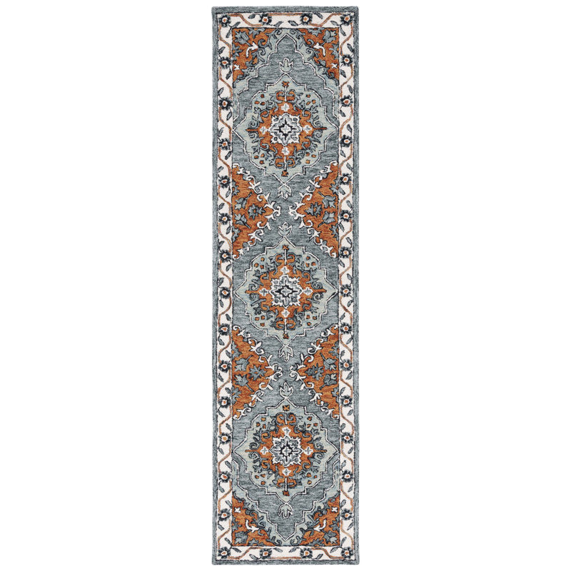Tapis brun / gris en laine / coton touffeté à la main Dinkens, Tapis de couloir 2 pi 3 po x 9 pi
