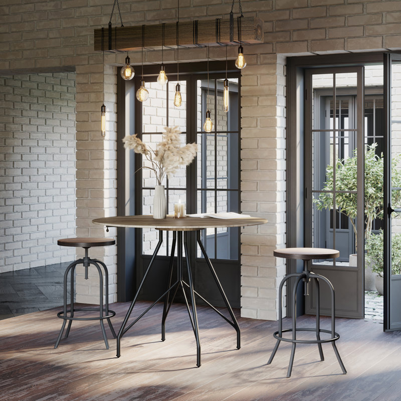 Washington Swivel Bar Stool – Adjustable Backless Stool for Counter Height with Round Wood Seat and Iron Tube Frame