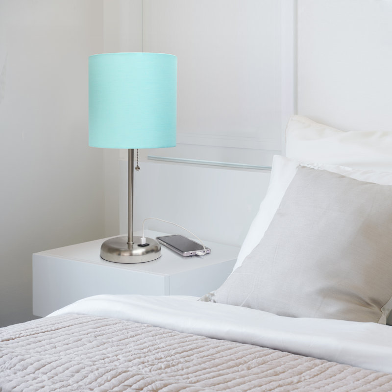 Delp Metal USB Table Lamp, Aqua, Silver, Yes