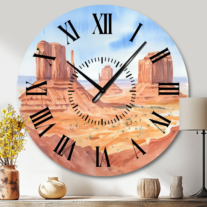 Monument Valley dans la lueur des braises - Horloge murale ronde en métal de style sud-ouest, Grand