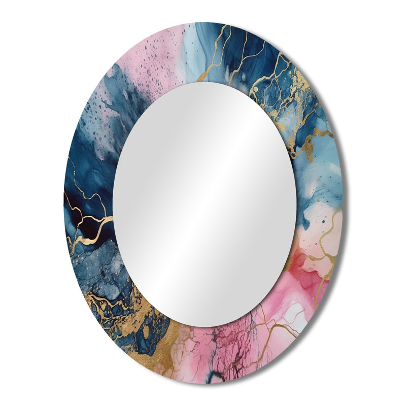 Exploring The Depths Of Pink Geode IV - Abstract Oval Decorative Mirror On Metal, 43" x 33"