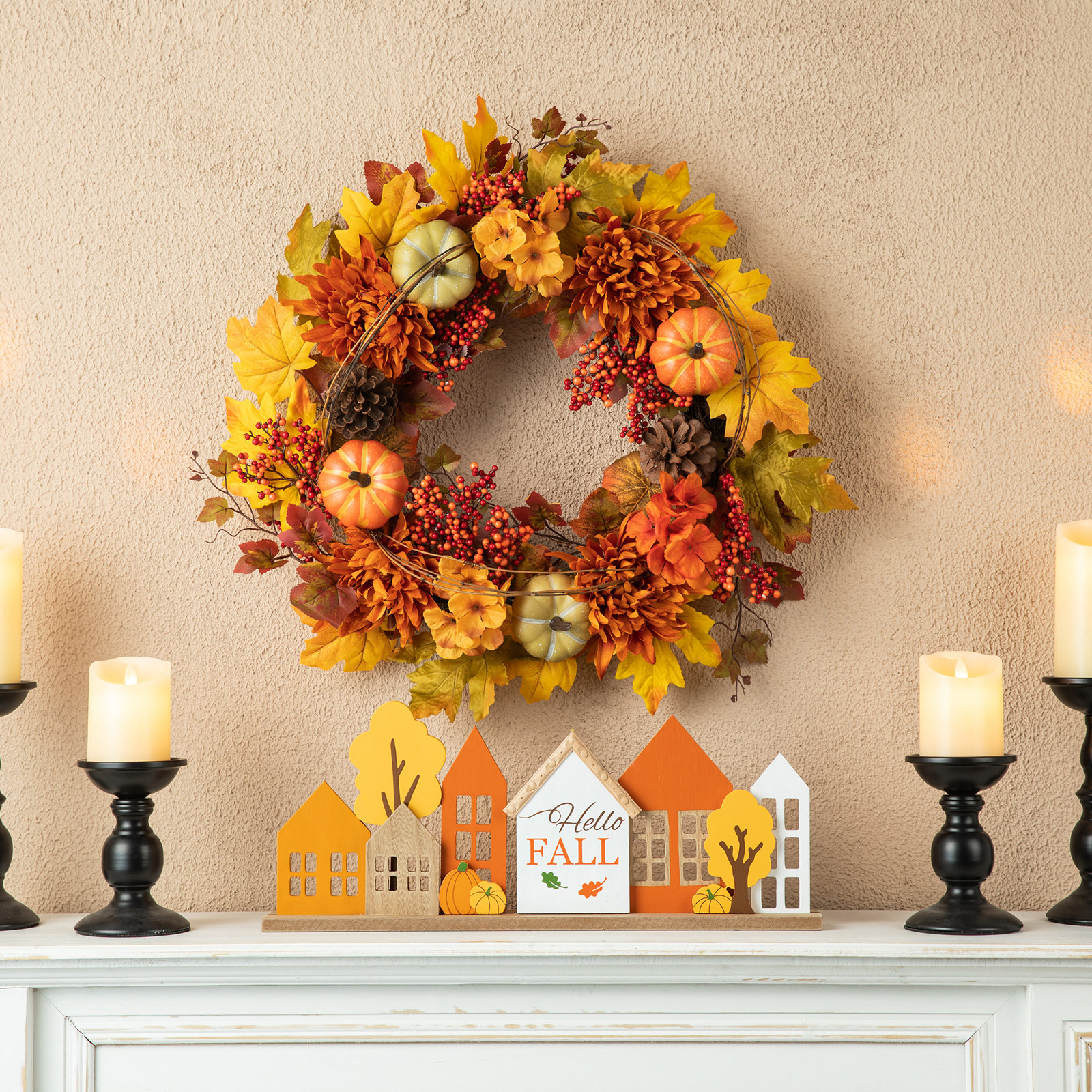 24'' Faux Pumpkin & Gourds Wreath