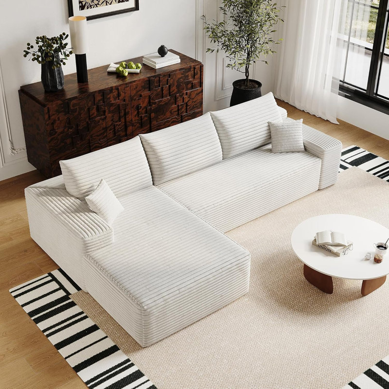 Canapé surdimensionné désossé de 135 po avec méridienne gauche en L, siège modulaire moderne avec siège profond, sans assemblage requis, canapé modulaire Cloud en velours côtelé (méridienne 4S et côté gauche)