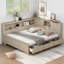 Lit de jour double en bois avec tablettes de rangement et 3 tiroirs-707841994