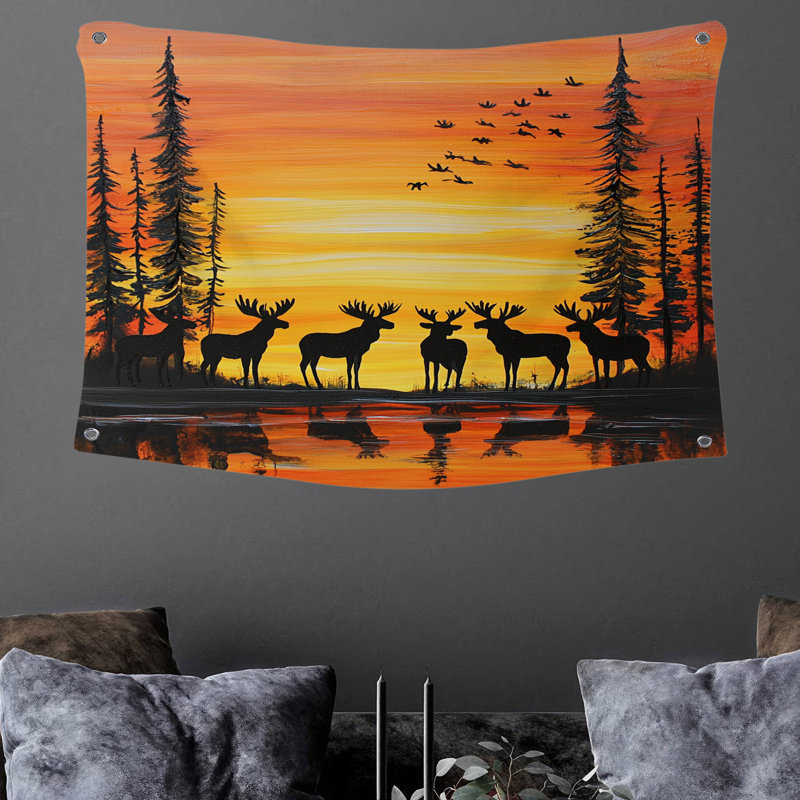 Tapisserie murale cerf - Décoration murale faune, H 68 po x l 80 po