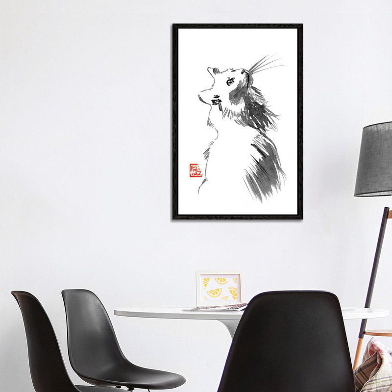 Chat Blanc by Péchane - Painting on Canvas, Black Framed, 101.6 cm H x 66.04 cm W