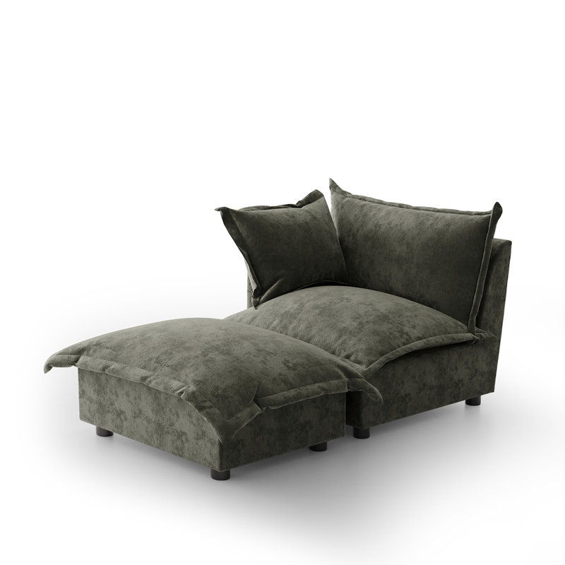 Upholstered Armchair with Footstool, Grey