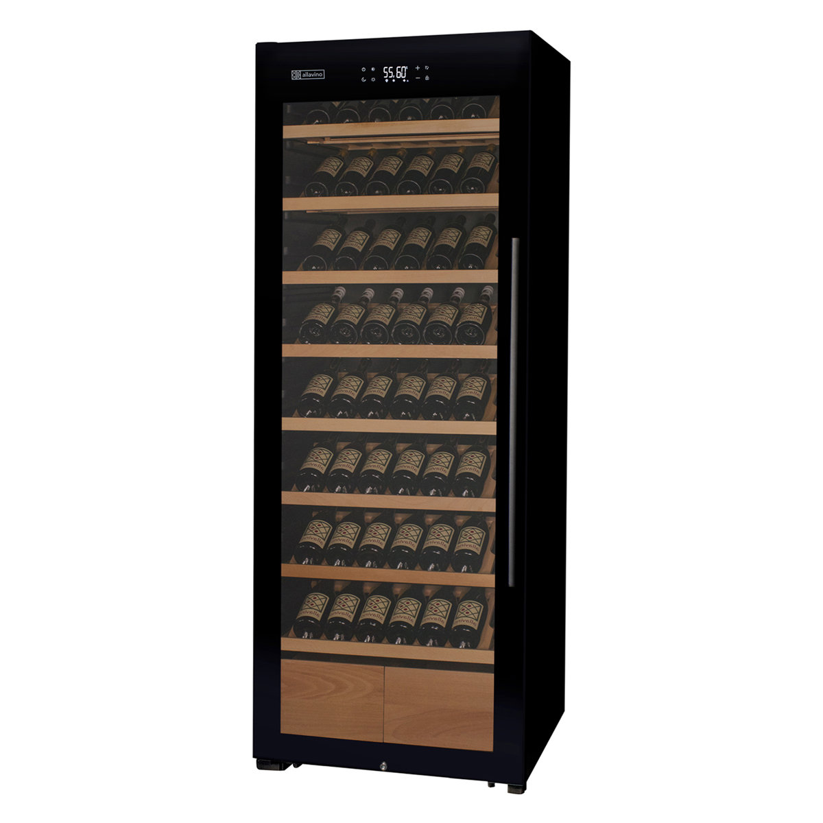 Allavino 248 Bottle Single Zone Freestanding Wine Refrigerator with Display Shelving and Black Glass Door - Left Hinge — FIN-0018475 | Fridge.com