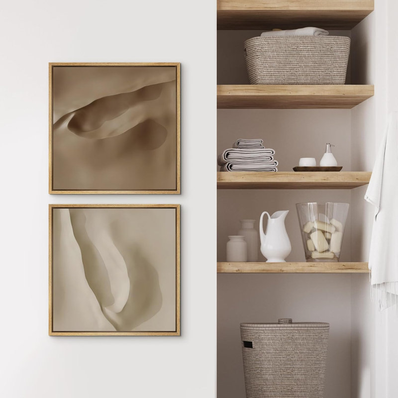 "Effet 3D - Élégant beige brun abstrait, minimaliste, neutre, œuvre d'art, photo, décor moderne" - 2 pièces, Naturel