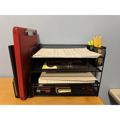 6-in-1 Mesh Desk Organizer with Drawer & File Holder – Multi-Functional Office Storage Caddy