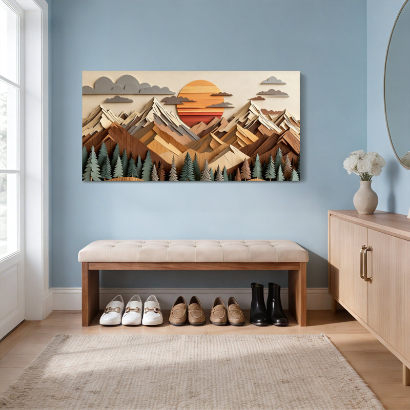 Ensemble de 1 tableau sur toile tendue représentant un paysage de montagne, H 20 po x l 40 po
