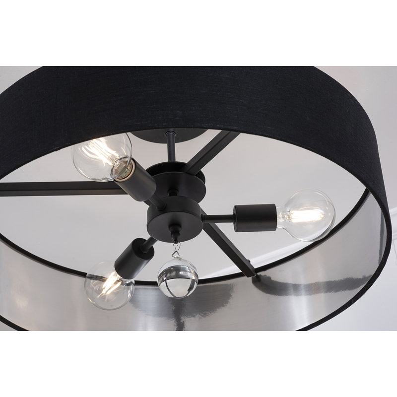 Luminaire suspendu simple à 3 lumières Woodvale, Noir / argent, Noir