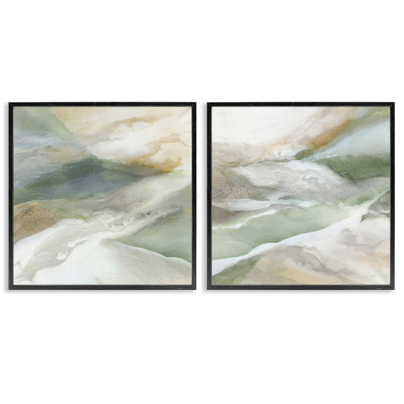 Ensemble de 2 giclées encadrées Serene Misty Valley Abstraction, par Carol Robinson, Giclée noire de minuit encadrée