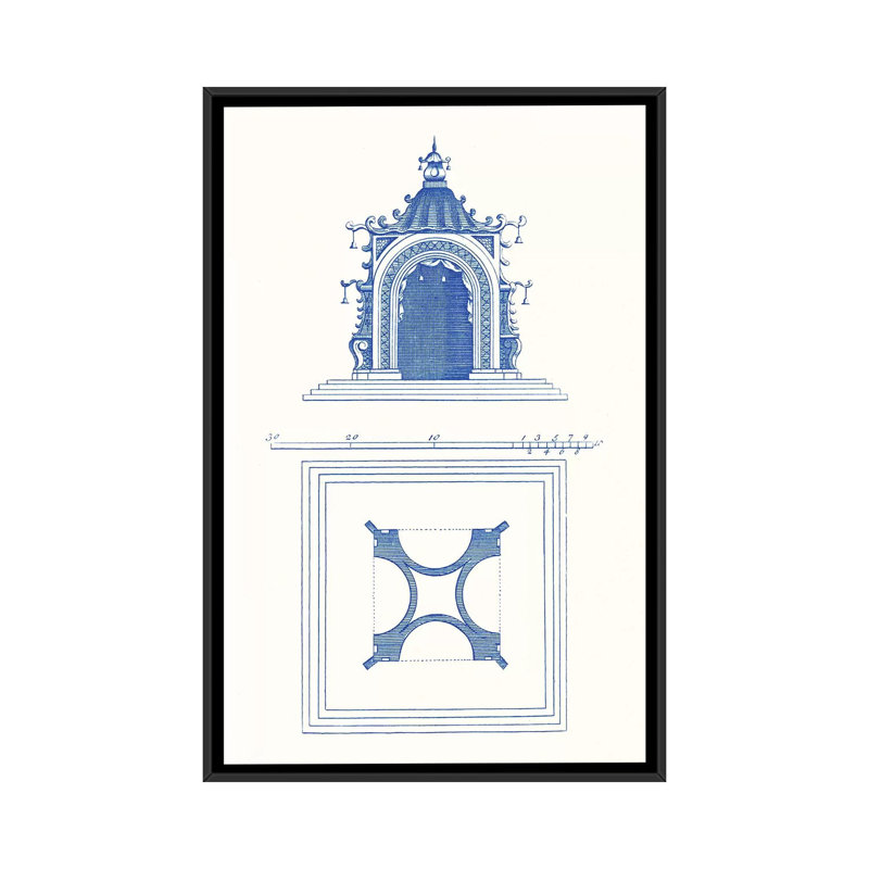 « pagode design iv », reproduction d’impression sur toile, Toile avec cadre noir, H 26 po x l 18 po x P 1,5 po