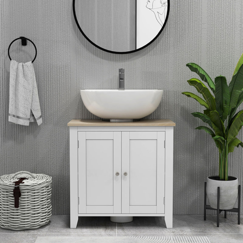 Étagère de salle de bain sous le lavabo - armoire en U, tablette réglable, structure de buffet blanc,