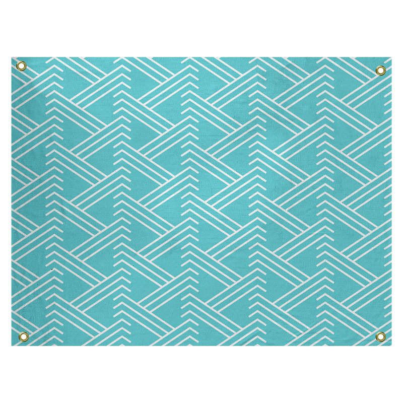 Tapisserie, H 50 po x l 59 po, Bleu sarcelle / blanc