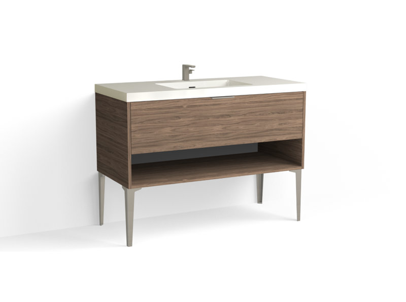 Modo 48" W Freestanding Single Bathroom Vanity with Dean Leg, Matte White/Single, Biondo, Polished Nickel