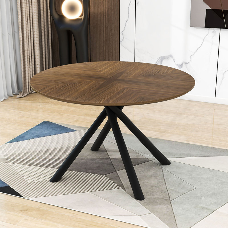 Barlene Modern Round Dining Table with Metal Cross Legs