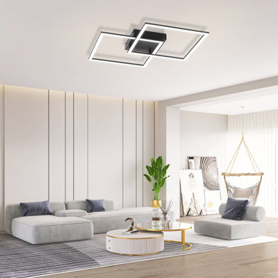 LED Ceiling Light 2-Bulb Square Dimmable Modern with Remote Control Living Room 52W