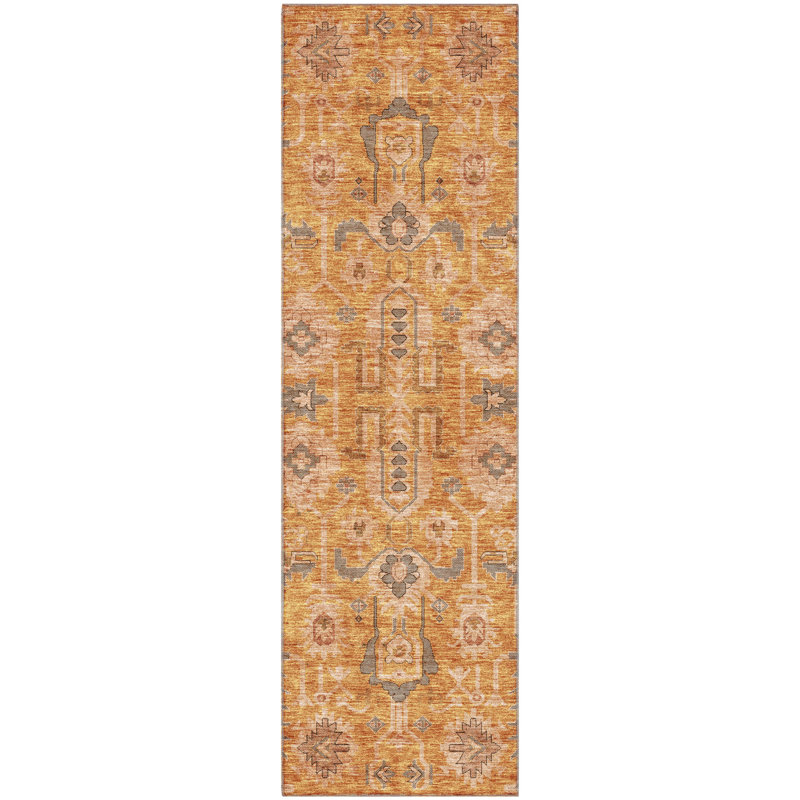 Premium Machine Washable Prisco Terracotta Rug, Runner 2'3" x 7'6"